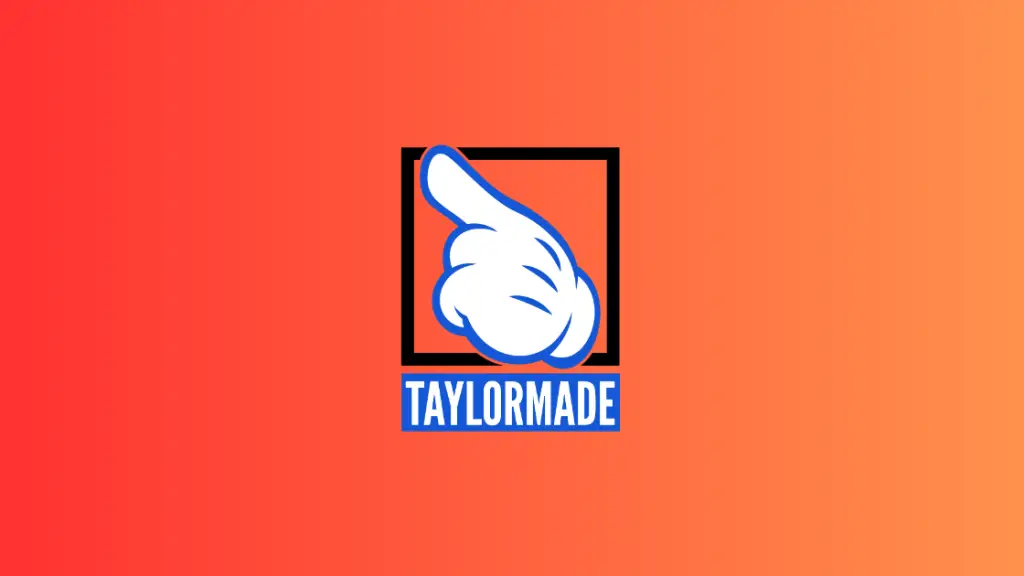 TaylorMade Global Logo on orange-red-yellow gradient background.