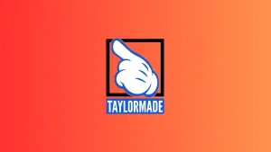 TaylorMade Global Logo on orange-red-yellow gradient background.